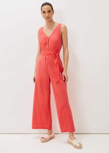 Phase Eight Fern Linen Jumpsuit Red Australia | VY5840236